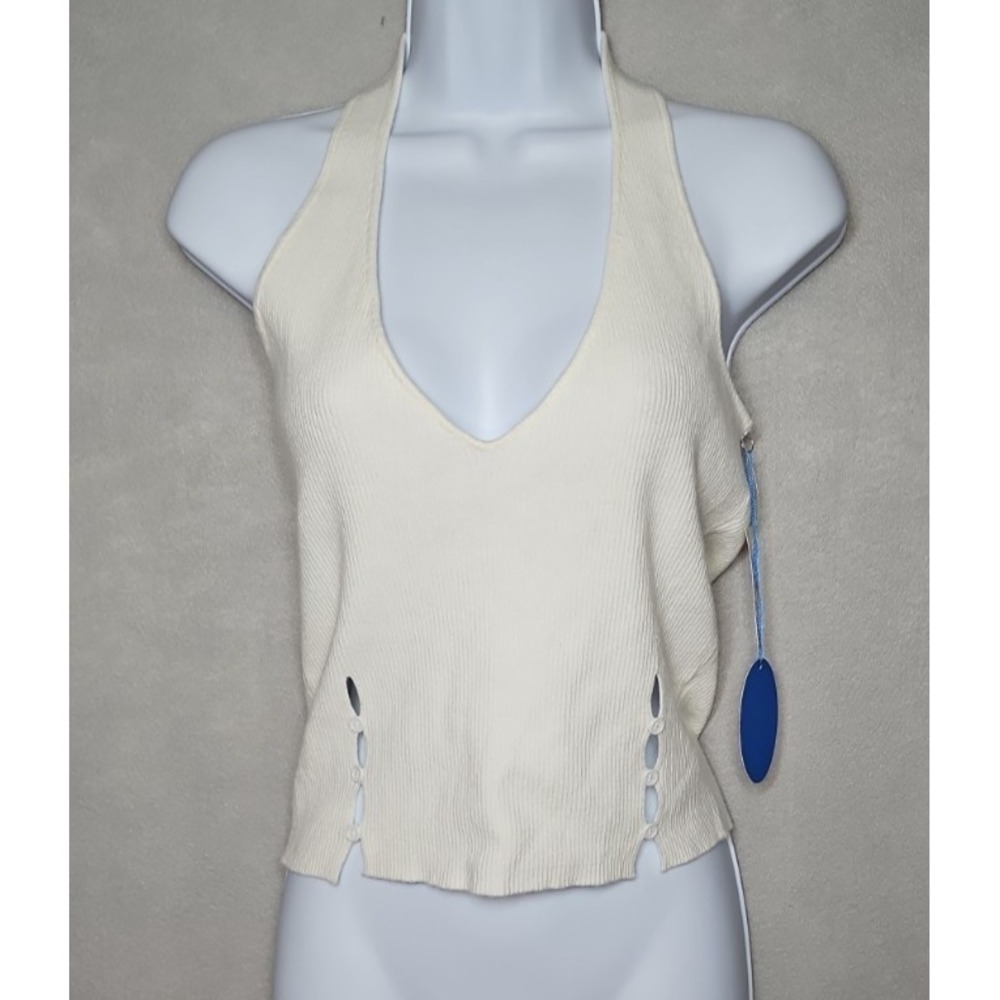Your Favorite Womens White Ribbed V Neck Halter Top Size Large NWT